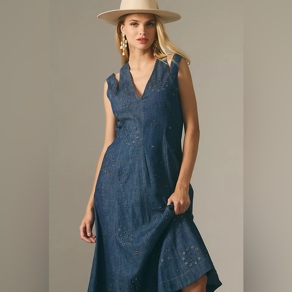 NWT By Anthropologie Grommet Denim Midi Dress